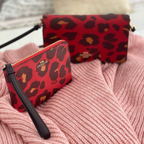 🆕 COACH | Poppy Leopard Anna Foldover Crossbody Clutch Shoulder Bag & Wristlet - Picture 14 of 15